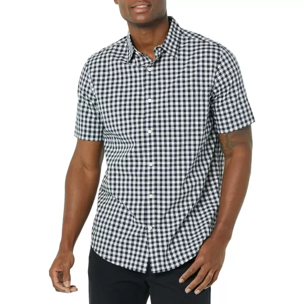 Amazon Essentials Mens ShortSleeve Stretch Poplin Shirt Available in Big amp TallNavy Gingham