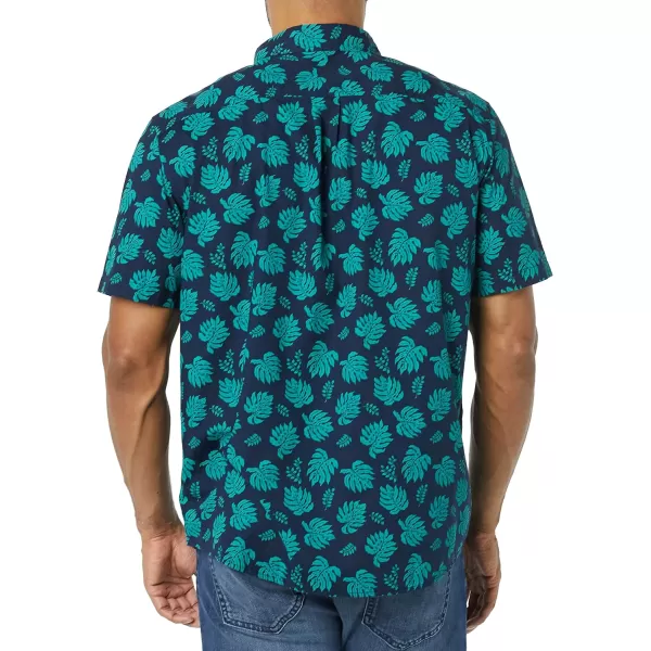 Amazon Essentials Mens ShortSleeve Stretch Poplin Shirt Available in Big amp TallNavy Leaf Print