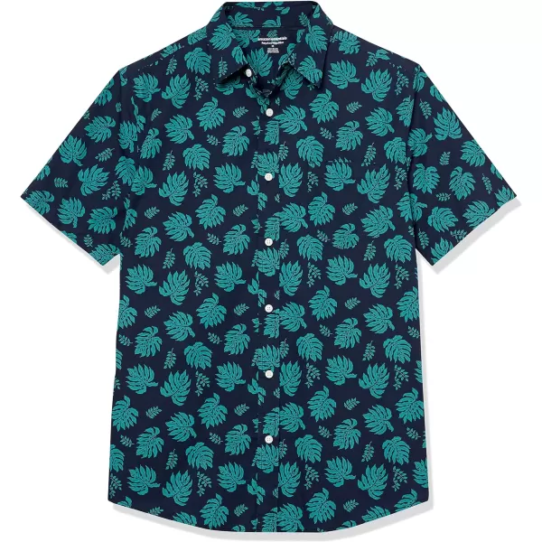 Amazon Essentials Mens ShortSleeve Stretch Poplin Shirt Available in Big amp TallNavy Leaf Print