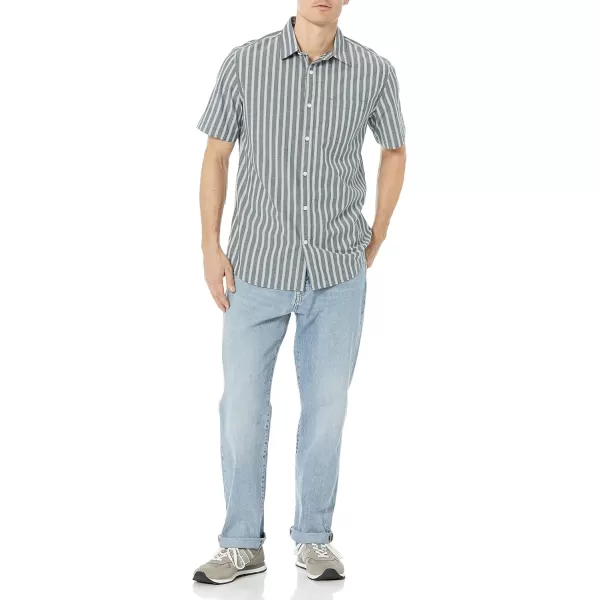 Amazon Essentials Mens ShortSleeve Stretch Poplin Shirt Available in Big amp TallNavy Stripe