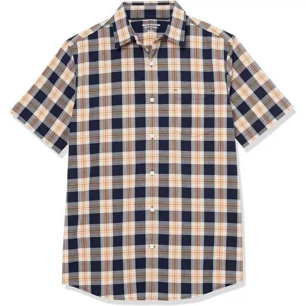 Amazon Essentials Mens ShortSleeve Stretch Poplin Shirt Available in Big amp TallNavyGold Plaid