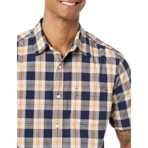 Amazon Essentials Mens ShortSleeve Stretch Poplin Shirt Available in Big amp TallNavyGold Plaid