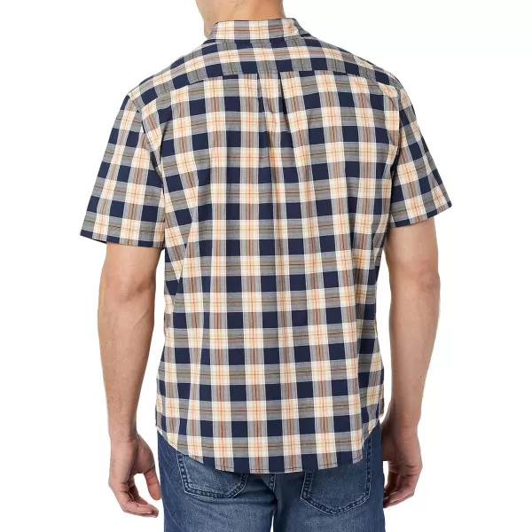 Amazon Essentials Mens ShortSleeve Stretch Poplin Shirt Available in Big amp TallNavyGold Plaid