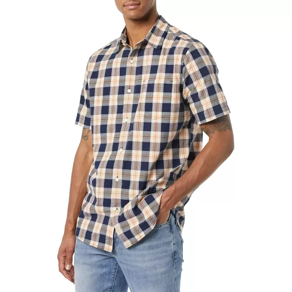 Amazon Essentials Mens ShortSleeve Stretch Poplin Shirt Available in Big amp TallNavyGold Plaid