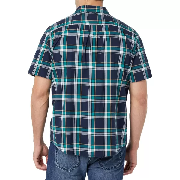 Amazon Essentials Mens ShortSleeve Stretch Poplin Shirt Available in Big amp TallNavyGreen Plaid