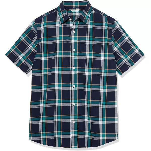 Amazon Essentials Mens ShortSleeve Stretch Poplin Shirt Available in Big amp TallNavyGreen Plaid