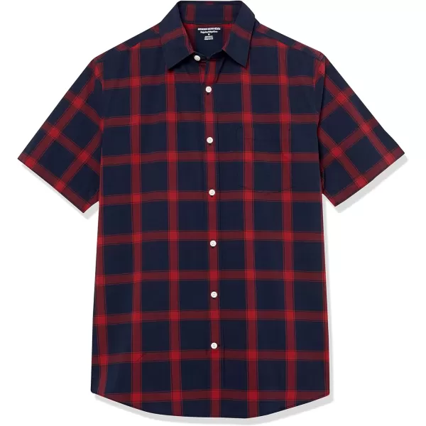 Amazon Essentials Mens ShortSleeve Stretch Poplin Shirt Available in Big amp TallNavyRed Buffalo Plaid