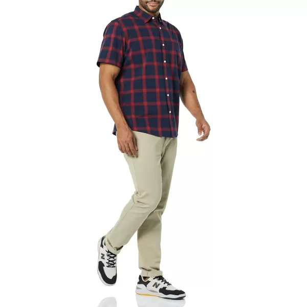 Amazon Essentials Mens ShortSleeve Stretch Poplin Shirt Available in Big amp TallNavyRed Buffalo Plaid