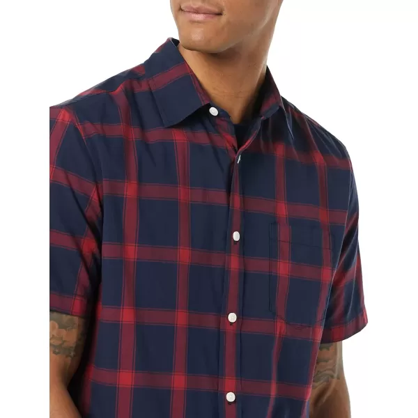 Amazon Essentials Mens ShortSleeve Stretch Poplin Shirt Available in Big amp TallNavyRed Buffalo Plaid