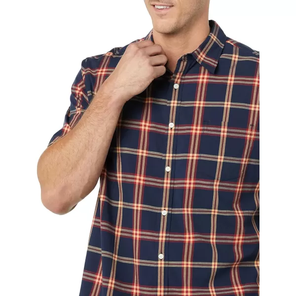 Amazon Essentials Mens ShortSleeve Stretch Poplin Shirt Available in Big amp TallNavyRed Plaid