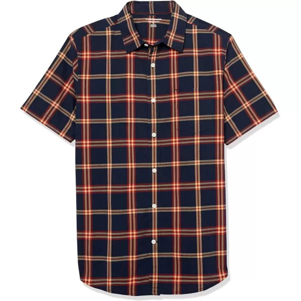 Amazon Essentials Mens ShortSleeve Stretch Poplin Shirt Available in Big amp TallNavyRed Plaid