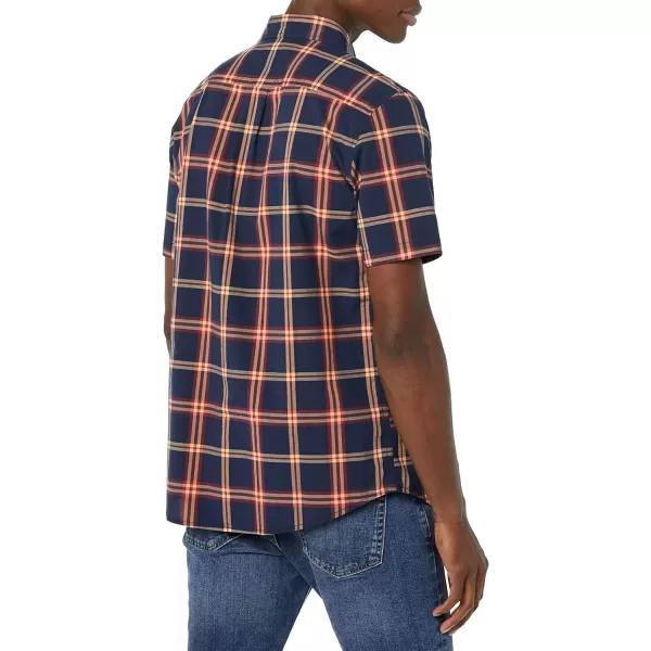 Amazon Essentials Mens ShortSleeve Stretch Poplin Shirt Available in Big amp TallNavyRed Plaid