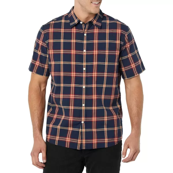 Amazon Essentials Mens ShortSleeve Stretch Poplin Shirt Available in Big amp TallNavyRed Plaid