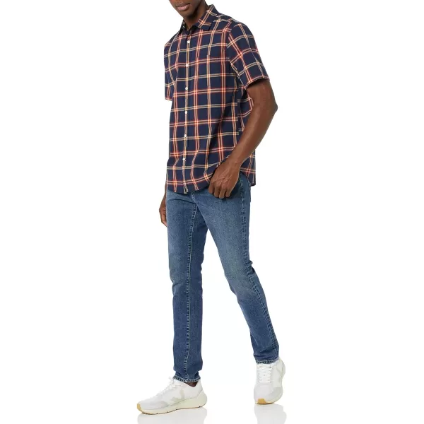 Amazon Essentials Mens ShortSleeve Stretch Poplin Shirt Available in Big amp TallNavyRed Plaid