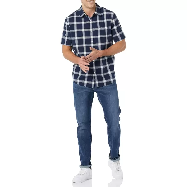 Amazon Essentials Mens ShortSleeve Stretch Poplin Shirt Available in Big amp TallNavyWhite Buffalo Plaid