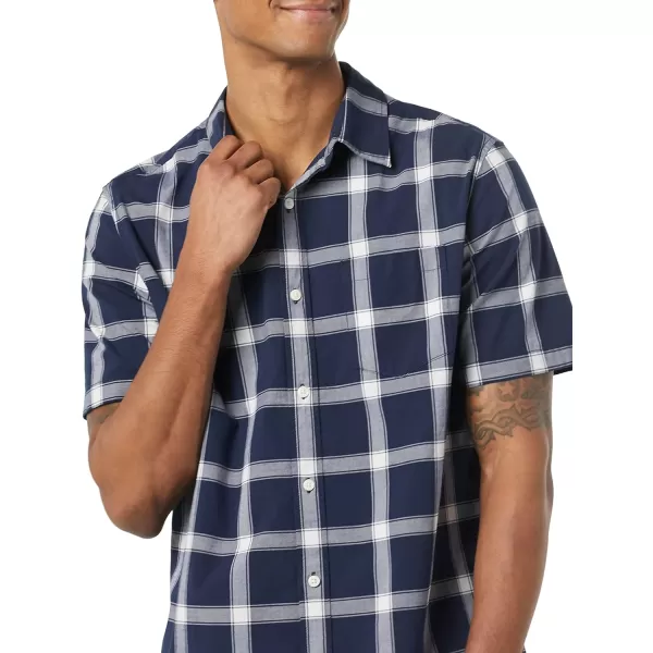 Amazon Essentials Mens ShortSleeve Stretch Poplin Shirt Available in Big amp TallNavyWhite Buffalo Plaid