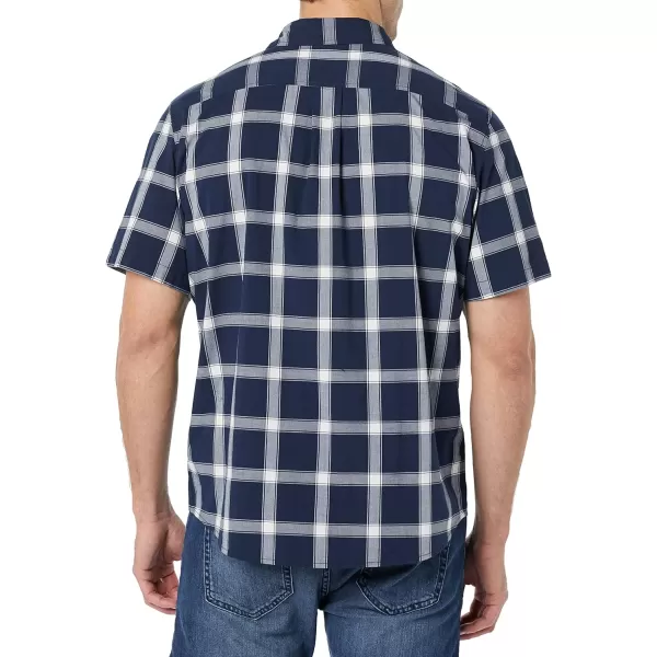 Amazon Essentials Mens ShortSleeve Stretch Poplin Shirt Available in Big amp TallNavyWhite Buffalo Plaid