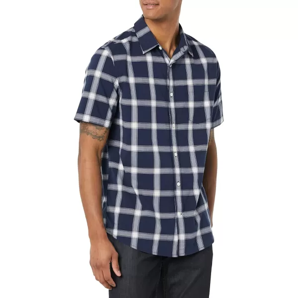 Amazon Essentials Mens ShortSleeve Stretch Poplin Shirt Available in Big amp TallNavyWhite Buffalo Plaid