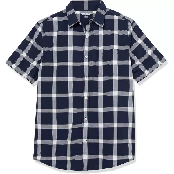 Amazon Essentials Mens ShortSleeve Stretch Poplin Shirt Available in Big amp TallNavyWhite Buffalo Plaid