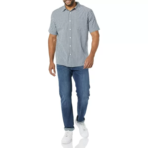 Amazon Essentials Mens ShortSleeve Stretch Poplin Shirt Available in Big amp TallNavyWhite Stripe