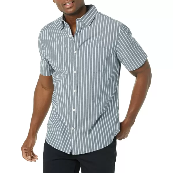 Amazon Essentials Mens ShortSleeve Stretch Poplin Shirt Available in Big amp TallNavyWhite Stripe