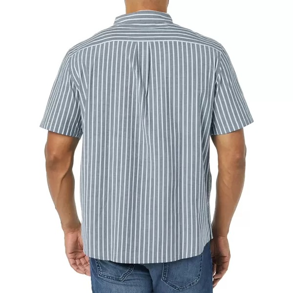 Amazon Essentials Mens ShortSleeve Stretch Poplin Shirt Available in Big amp TallNavyWhite Stripe