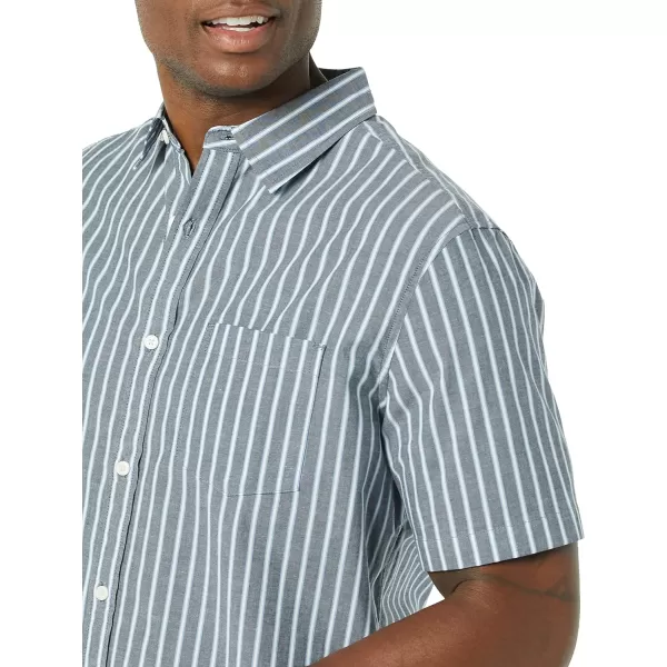 Amazon Essentials Mens ShortSleeve Stretch Poplin Shirt Available in Big amp TallNavyWhite Stripe