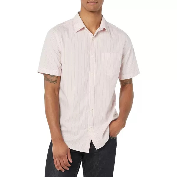 Amazon Essentials Mens ShortSleeve Stretch Poplin Shirt Available in Big amp TallPink Stripe