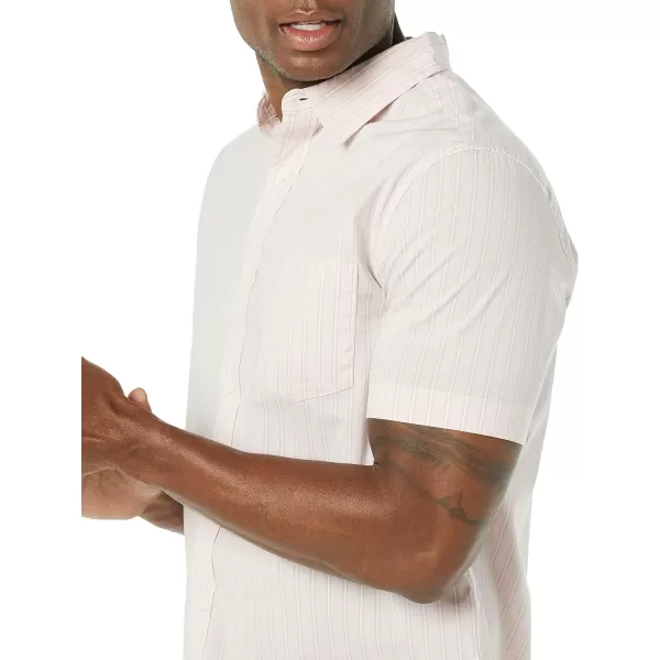 Amazon Essentials Mens ShortSleeve Stretch Poplin Shirt Available in Big amp TallPinkWhite Stripe