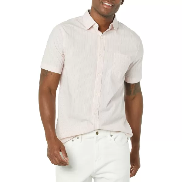 Amazon Essentials Mens ShortSleeve Stretch Poplin Shirt Available in Big amp TallPinkWhite Stripe