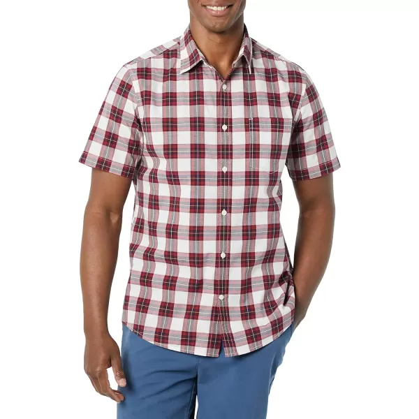 Amazon Essentials Mens ShortSleeve Stretch Poplin Shirt Available in Big amp TallRed Checked