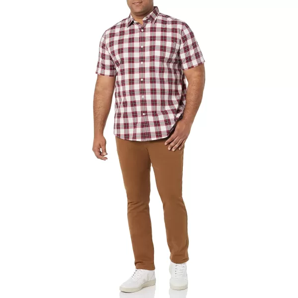 Amazon Essentials Mens ShortSleeve Stretch Poplin Shirt Available in Big amp TallRed Checked