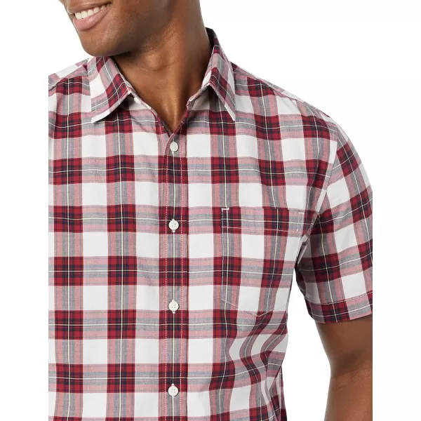 Amazon Essentials Mens ShortSleeve Stretch Poplin Shirt Available in Big amp TallRed Checked