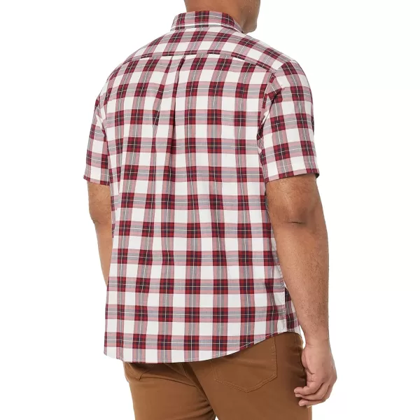 Amazon Essentials Mens ShortSleeve Stretch Poplin Shirt Available in Big amp TallRed Checked