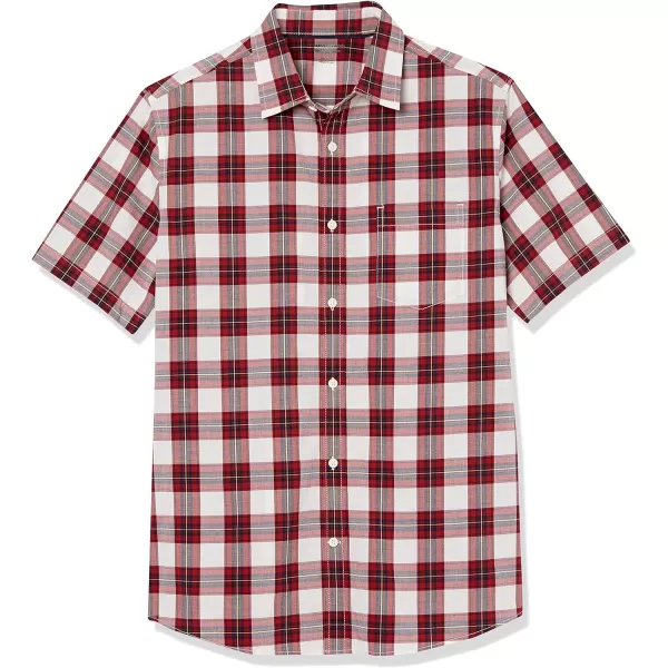 Amazon Essentials Mens ShortSleeve Stretch Poplin Shirt Available in Big amp TallRed Checked