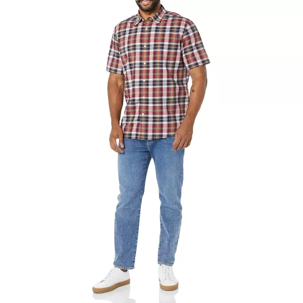 Amazon Essentials Mens ShortSleeve Stretch Poplin Shirt Available in Big amp TallRedNavyWhite Plaid