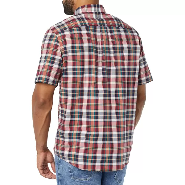 Amazon Essentials Mens ShortSleeve Stretch Poplin Shirt Available in Big amp TallRedNavyWhite Plaid