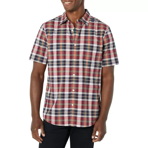 Amazon Essentials Mens ShortSleeve Stretch Poplin Shirt Available in Big amp TallRedNavyWhite Plaid