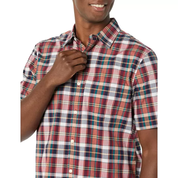 Amazon Essentials Mens ShortSleeve Stretch Poplin Shirt Available in Big amp TallRedNavyWhite Plaid