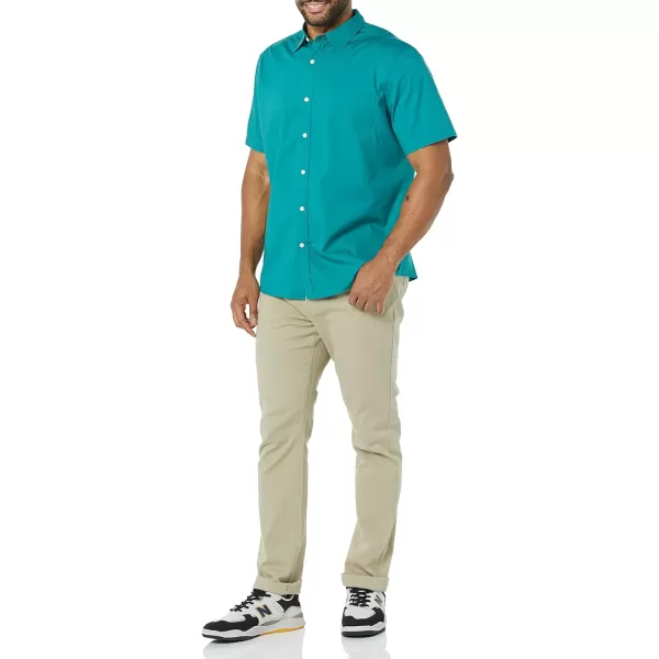 Amazon Essentials Mens ShortSleeve Stretch Poplin Shirt Available in Big amp TallTeal Blue