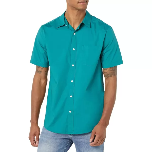 Amazon Essentials Mens ShortSleeve Stretch Poplin Shirt Available in Big amp TallTeal Blue