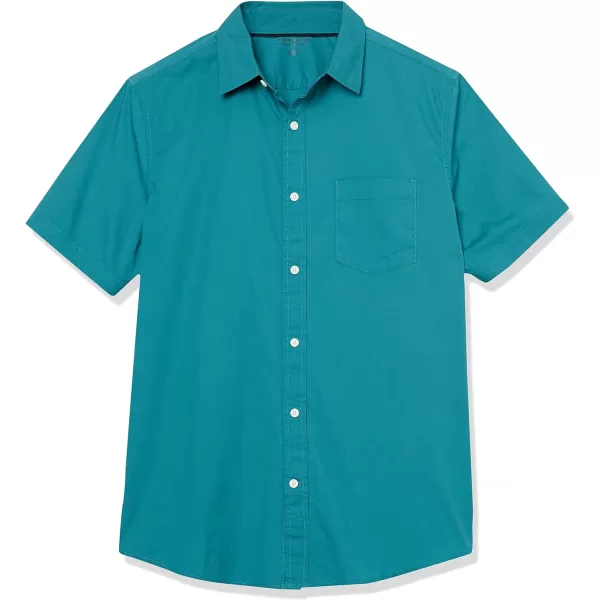 Amazon Essentials Mens ShortSleeve Stretch Poplin Shirt Available in Big amp TallTeal Blue