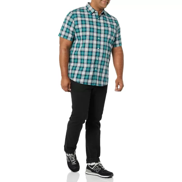 Amazon Essentials Mens ShortSleeve Stretch Poplin Shirt Available in Big amp TallTeal BlueWhite Plaid