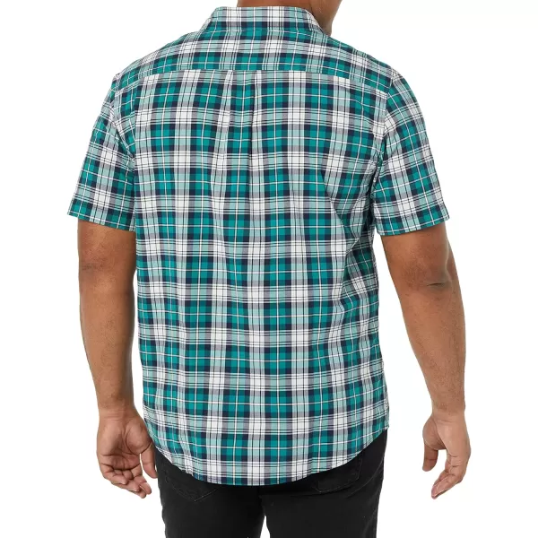 Amazon Essentials Mens ShortSleeve Stretch Poplin Shirt Available in Big amp TallTeal BlueWhite Plaid