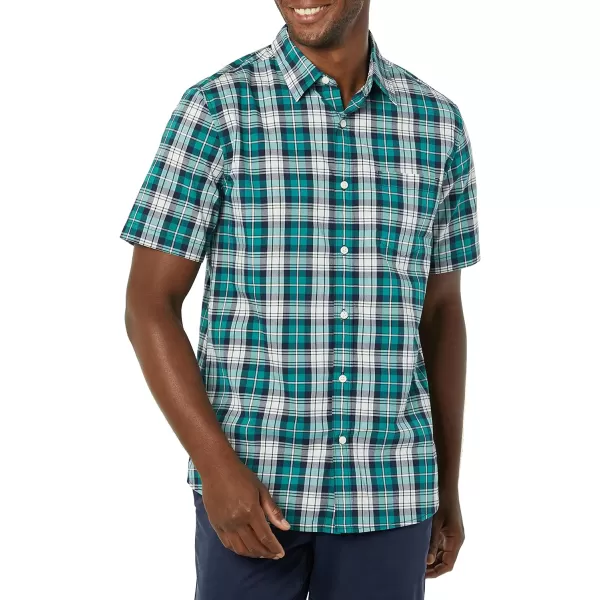 Amazon Essentials Mens ShortSleeve Stretch Poplin Shirt Available in Big amp TallTeal BlueWhite Plaid