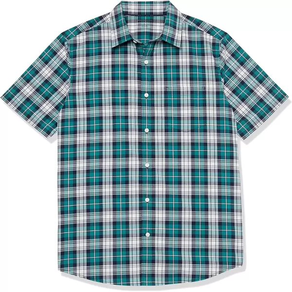 Amazon Essentials Mens ShortSleeve Stretch Poplin Shirt Available in Big amp TallTeal BlueWhite Plaid