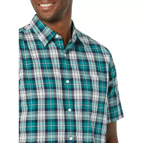 Amazon Essentials Mens ShortSleeve Stretch Poplin Shirt Available in Big amp TallTeal BlueWhite Plaid