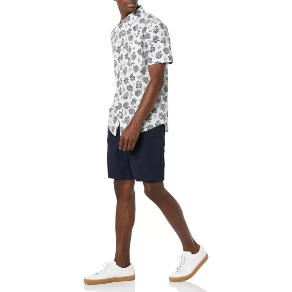 Amazon Essentials Mens ShortSleeve Stretch Poplin Shirt Available in Big amp TallWhiteNavy Palm Tree