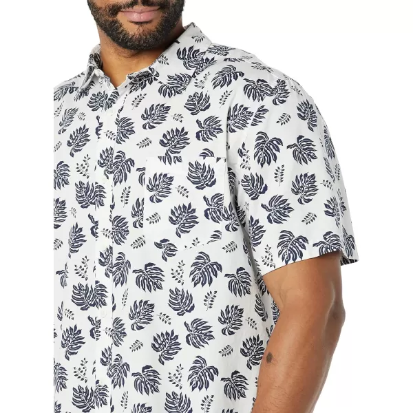 Amazon Essentials Mens ShortSleeve Stretch Poplin Shirt Available in Big amp TallWhiteNavy Palm Tree