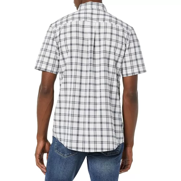 Amazon Essentials Mens ShortSleeve Stretch Poplin Shirt Available in Big amp TallWhiteNavy Plaid